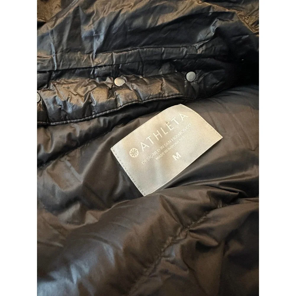 Athleta Lofty Down Coat Goose Down Black Puffer Hooded Puffy Long Coat Medium - Picture 8 of 16